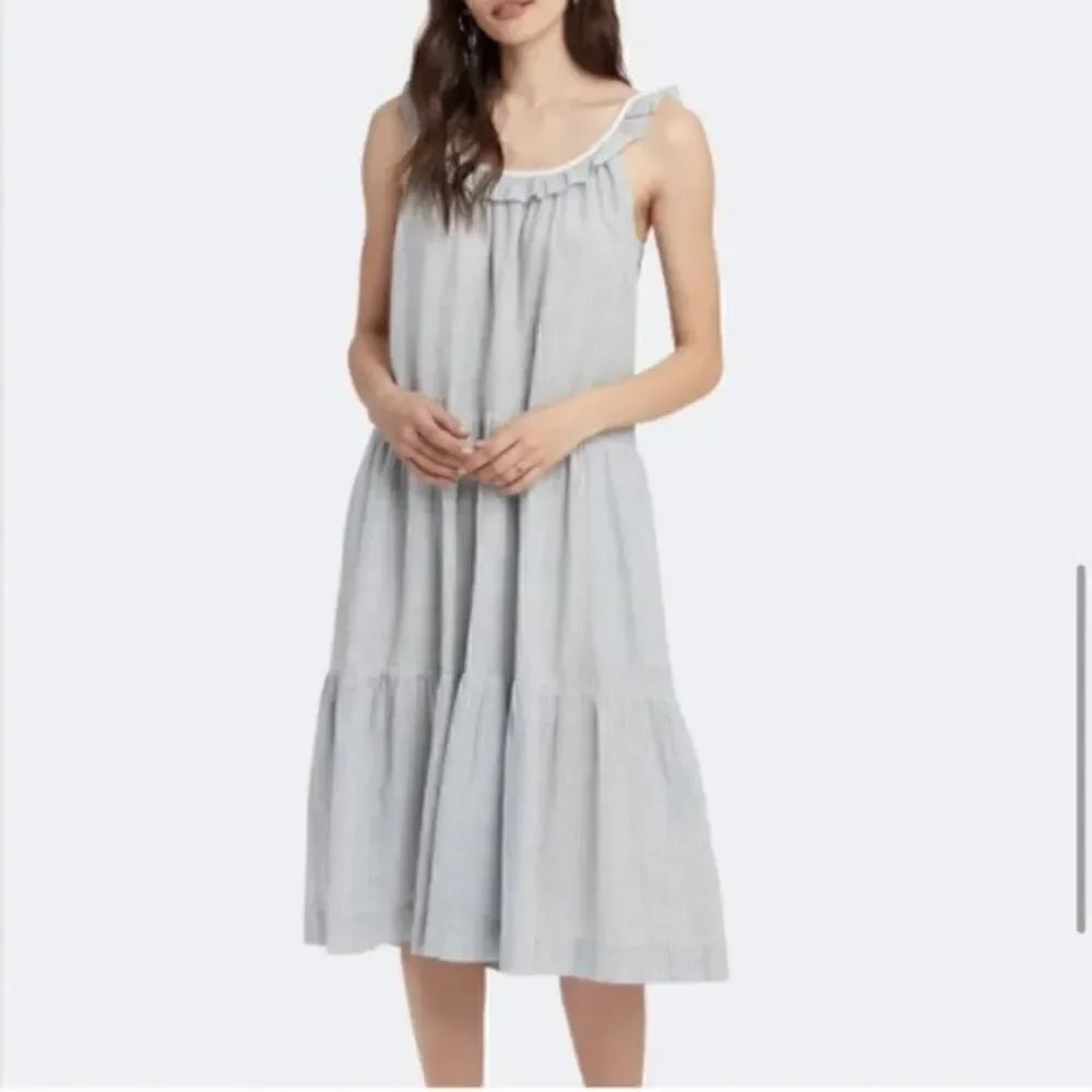NWT THE GREAT Magnolia Ruffle Tiered Midi Dress Small Blue Gray